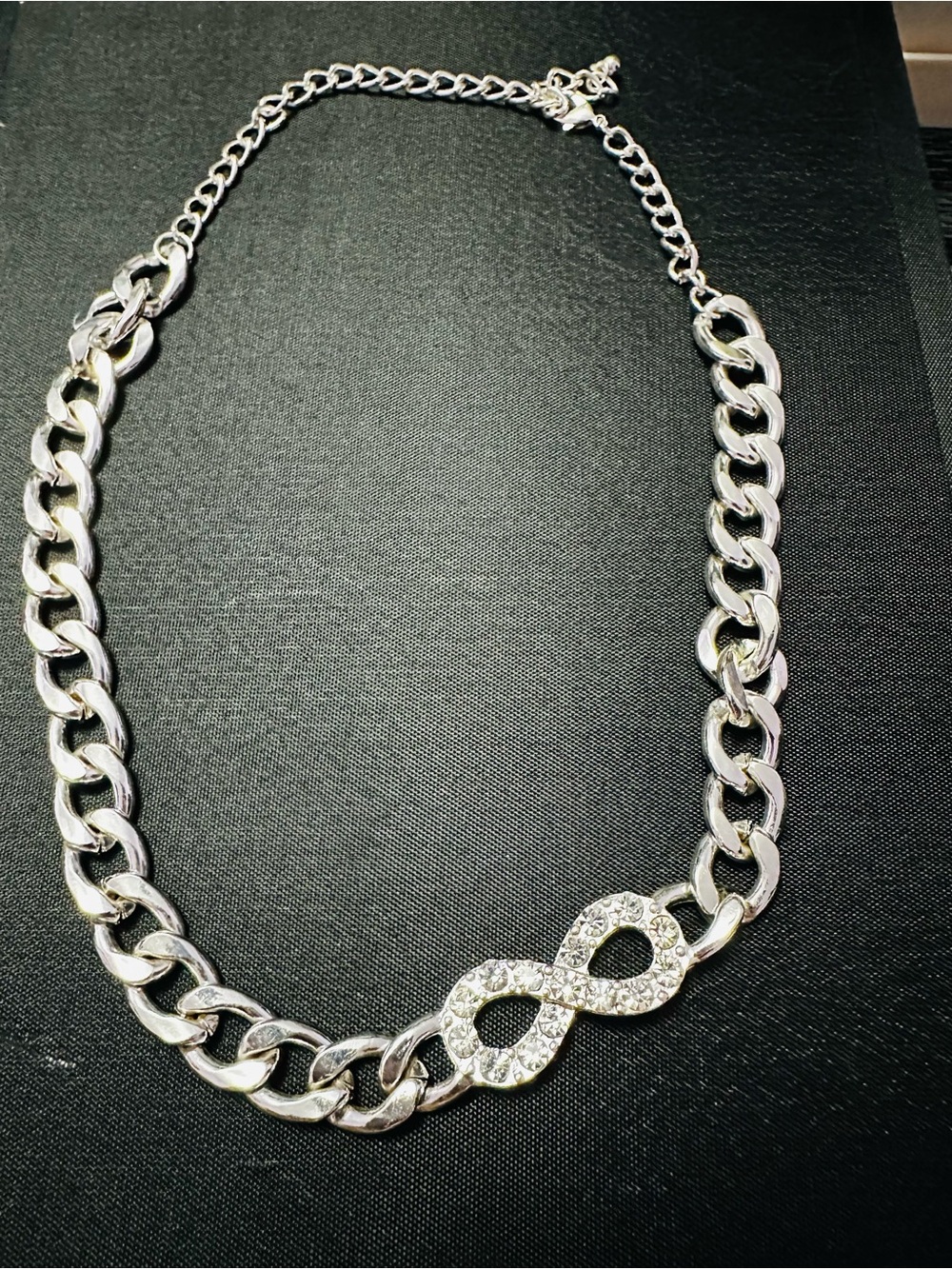 Silver Infinity Link Necklace with Crystals - Women Jewelry